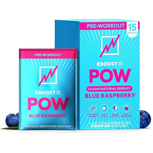 POW Natural Pre Workout Powder - 15 Packets, Blue Raspberry