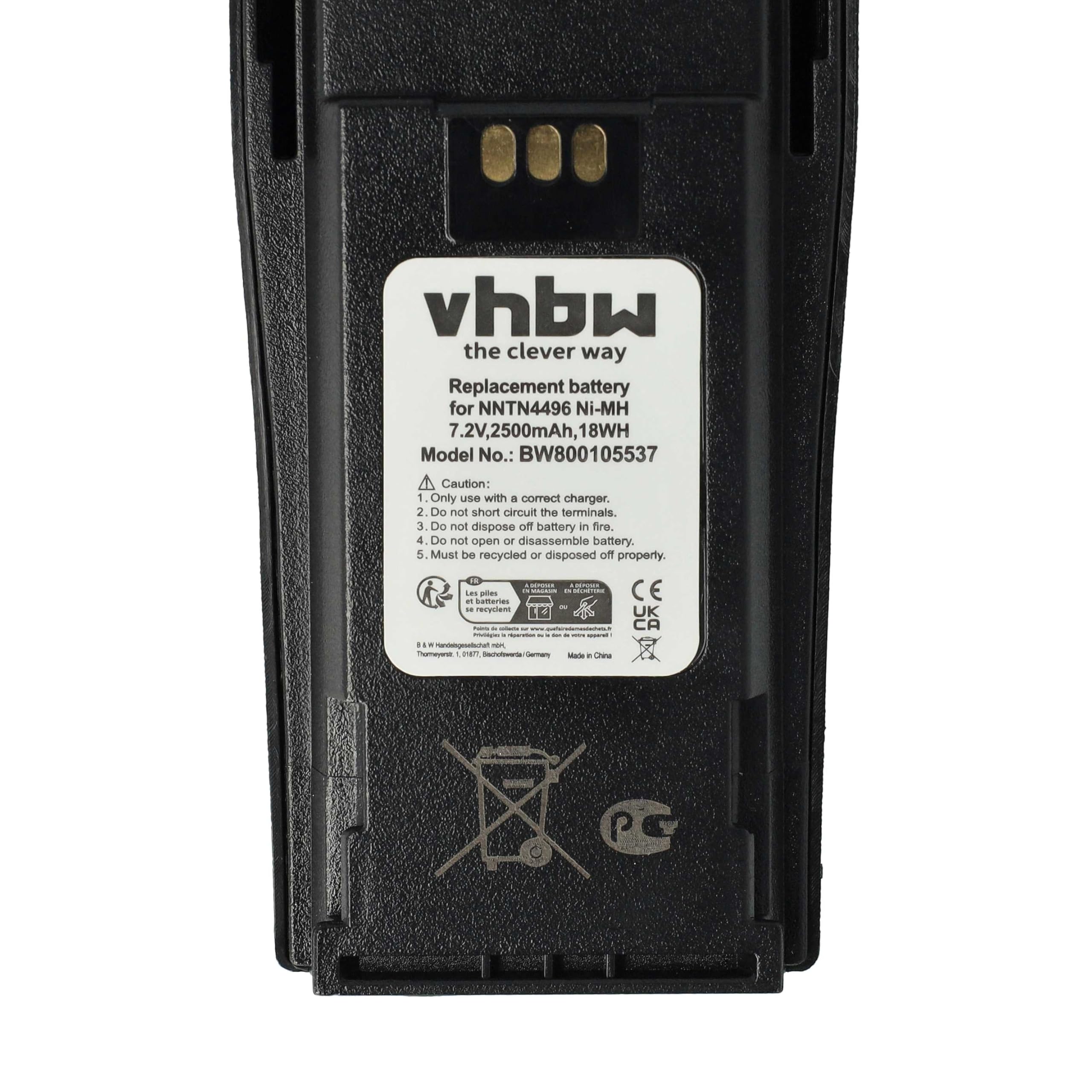 vhbw Batterie Compatible avec Motorola CP200, CP360, CP340, CP250, CP200D, CP200XLS Radio Talkie-walkie (2500mAh, 7,2V, NiMH) - avec Clip de Ceinture