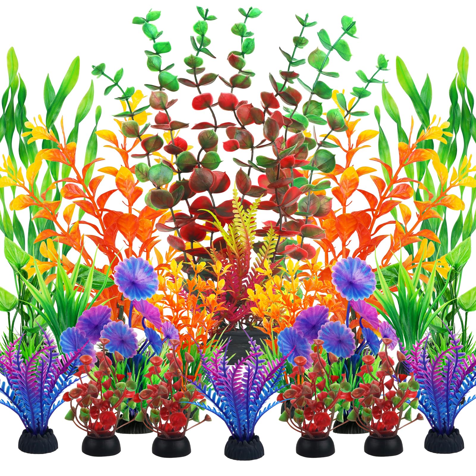 QUOZUO Fish Tank Decorations Plastic Plants Large, Aquarium Artificial Plants Decor Colorful Ornament Safe for All Fish - 20pcs
