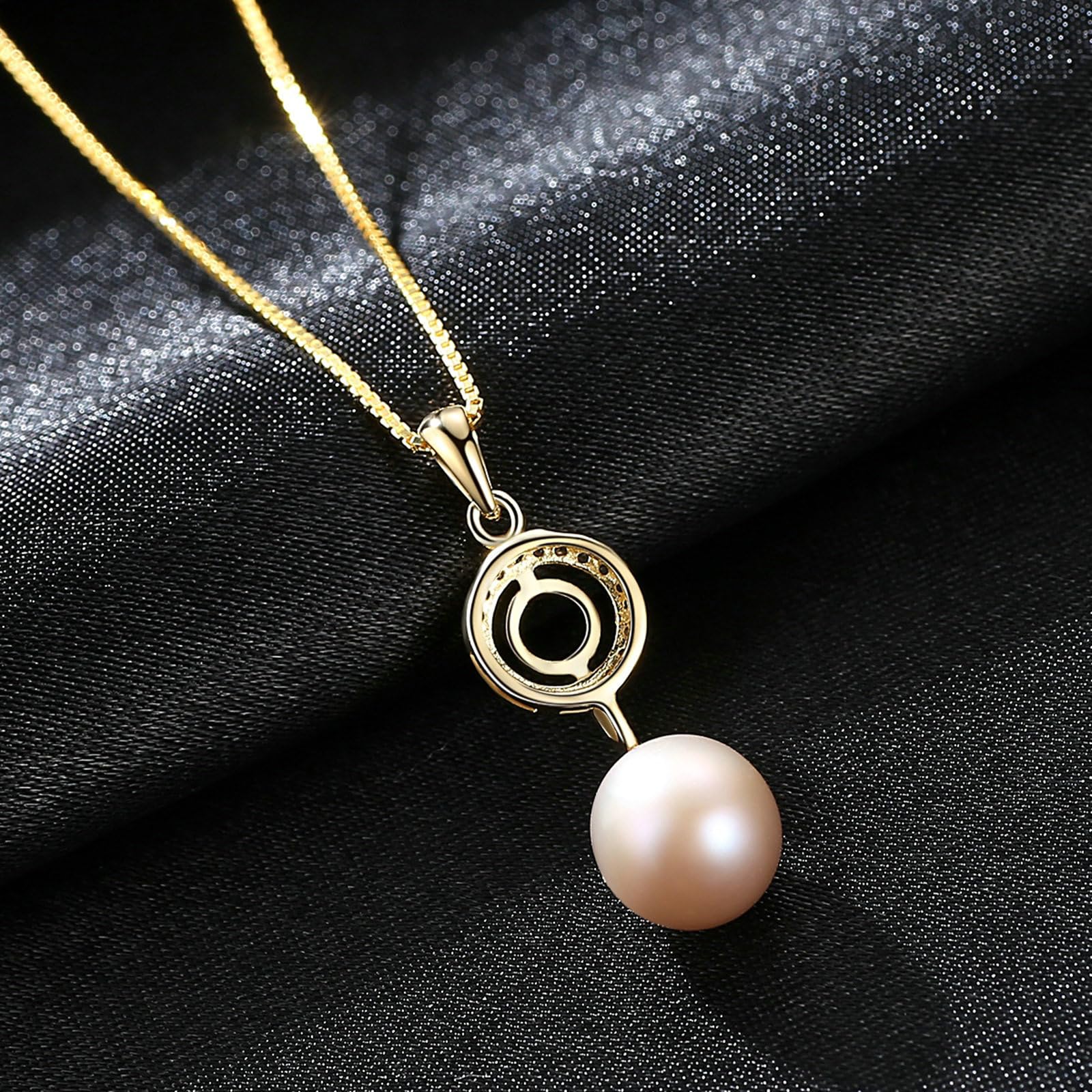 Collar de mujer de oro 375 auténtico, collar colgante de perla y sol con cadena de diamante de 45 cm para boda