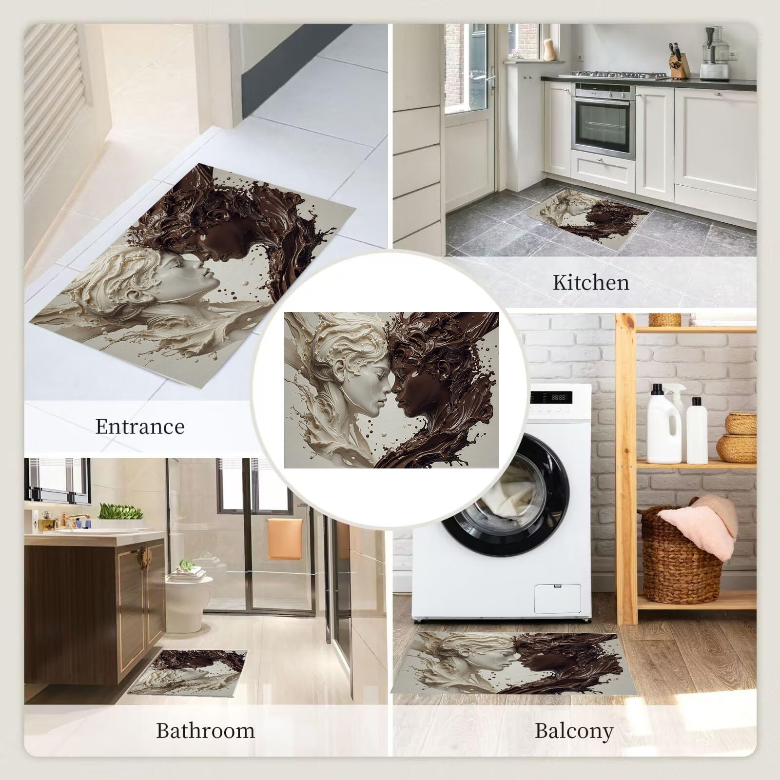 Zerbino 90X150Cm Per Interni Ed Esterni,Ritratto 3D Cioccolato Latte,Tappetino Lavabile In Lavatrice,Zerbini Resistente Morbido Antiscivolo,Astratta Schizzi D'Inchiostro,Tappeto Ingresso,Beige Marrone
