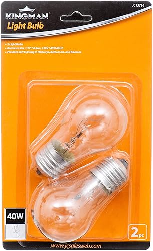 Kingman Bombilla incandescente blanca cálida para electrodomésticos (2 bombillas) 40 W 120 V