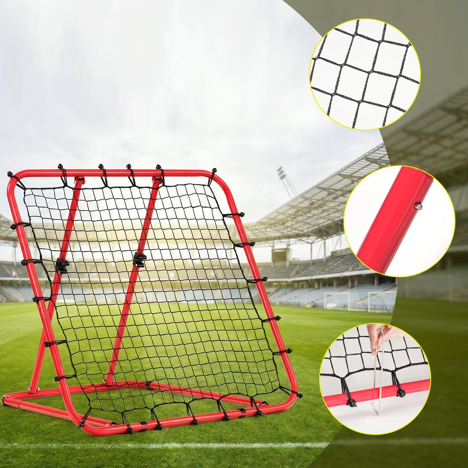 LARMNEE Reboteador de Fútbol con Ángulo Ajustable 0°-75°, Red de PE, Entrenamiento Portátil