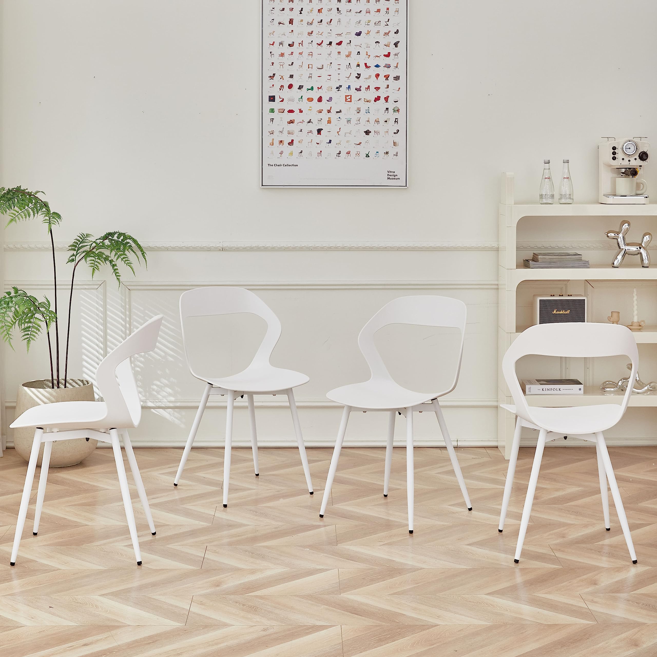 GrandCA HOME Pack de 6 Sillas de Comedor o Silla de Oficina con Patas de Metal, Sillas de Cocina para Sala de Estar, Comedor, Sala de Reuniones, Blanco + Blanco