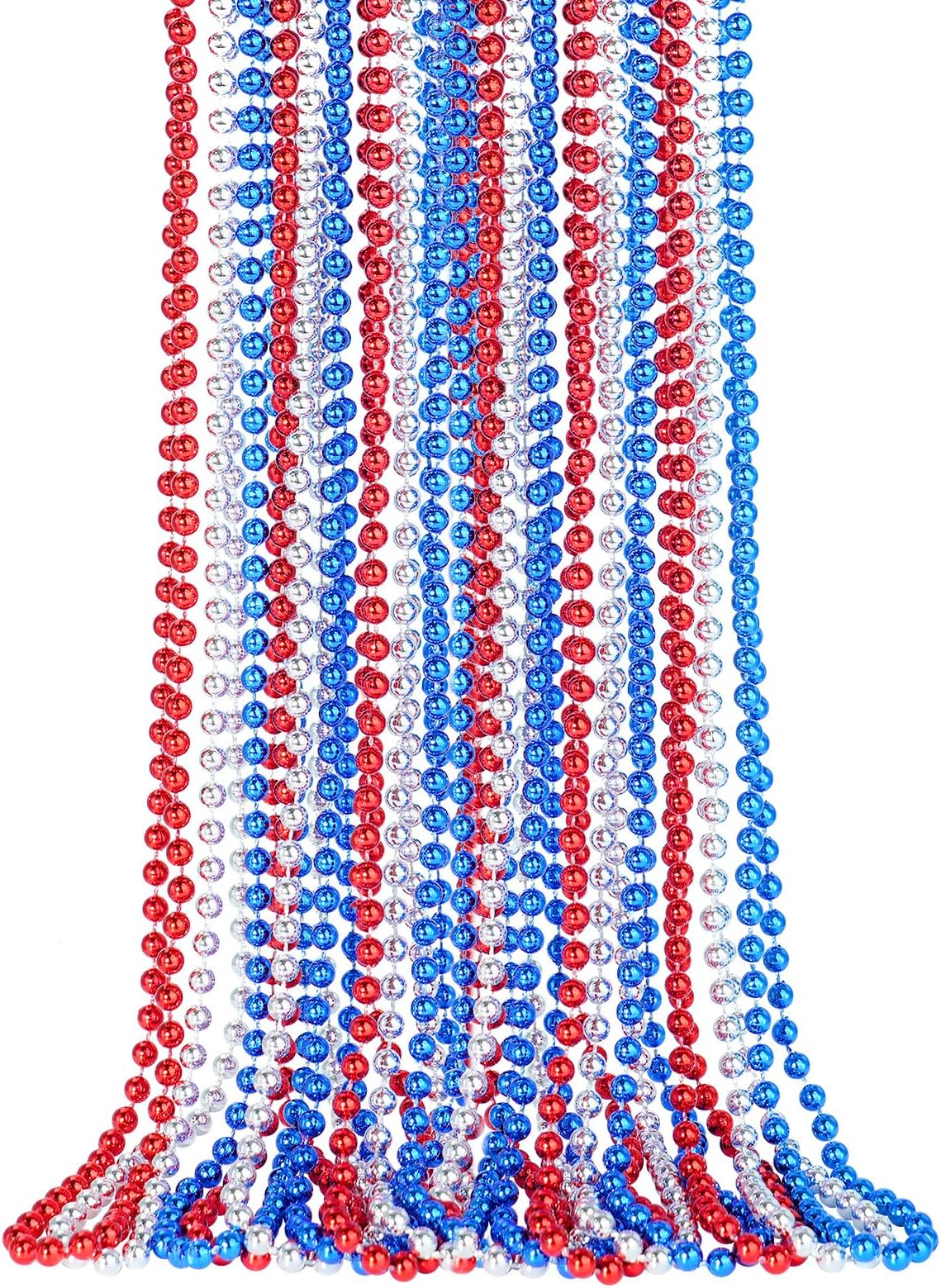 SHAOQINLIN 12 PCS Patriotic Beads Necklaces, 4th of July Bead Necklace, 4th of July Accessories, 33'' Metallic Red/Silver/Blue Party Beads for Patriotic Day, Carnival Party Favors