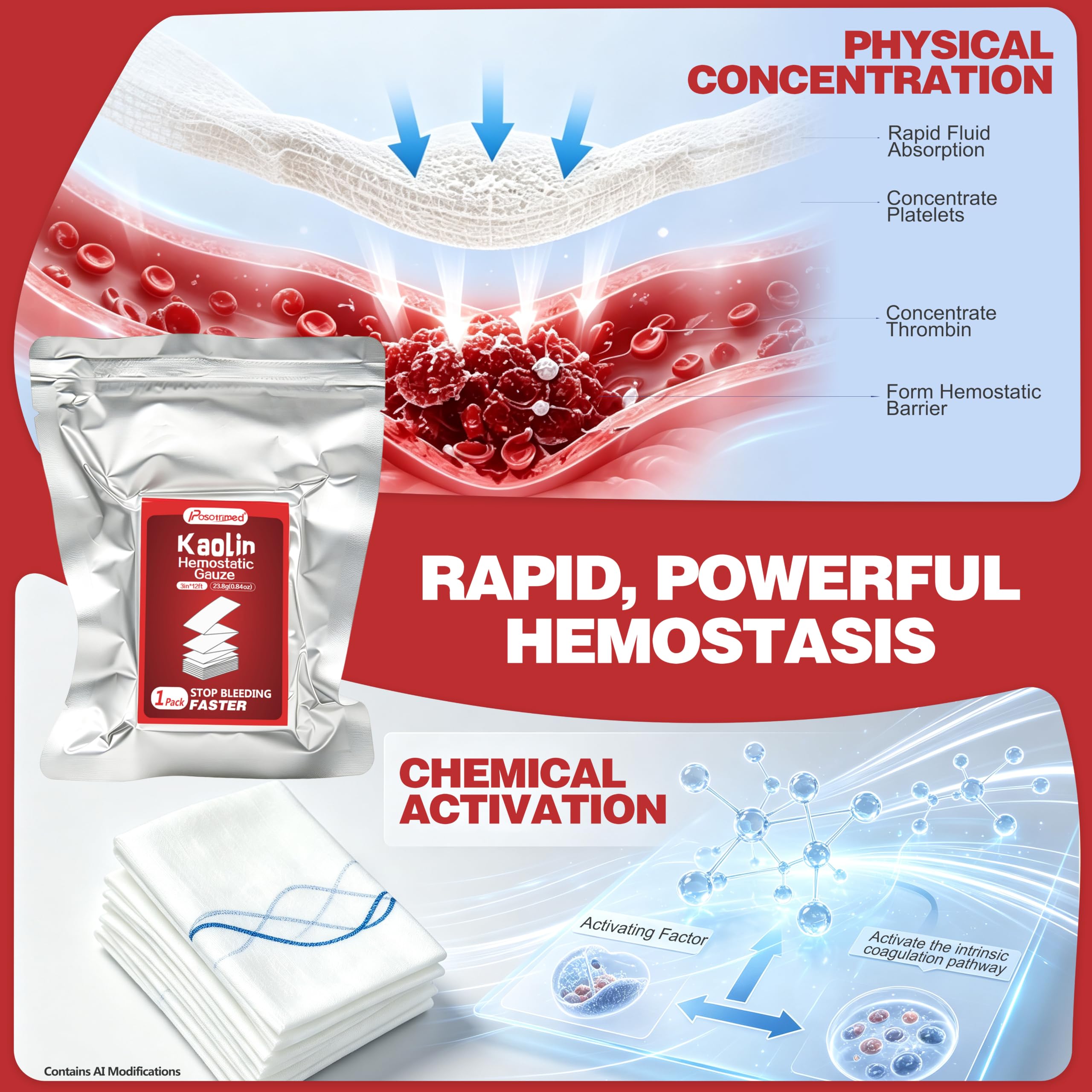 Kaolin Hemostatic Gauze for Emergency First Aid, 2 Pack — Amazon image 4