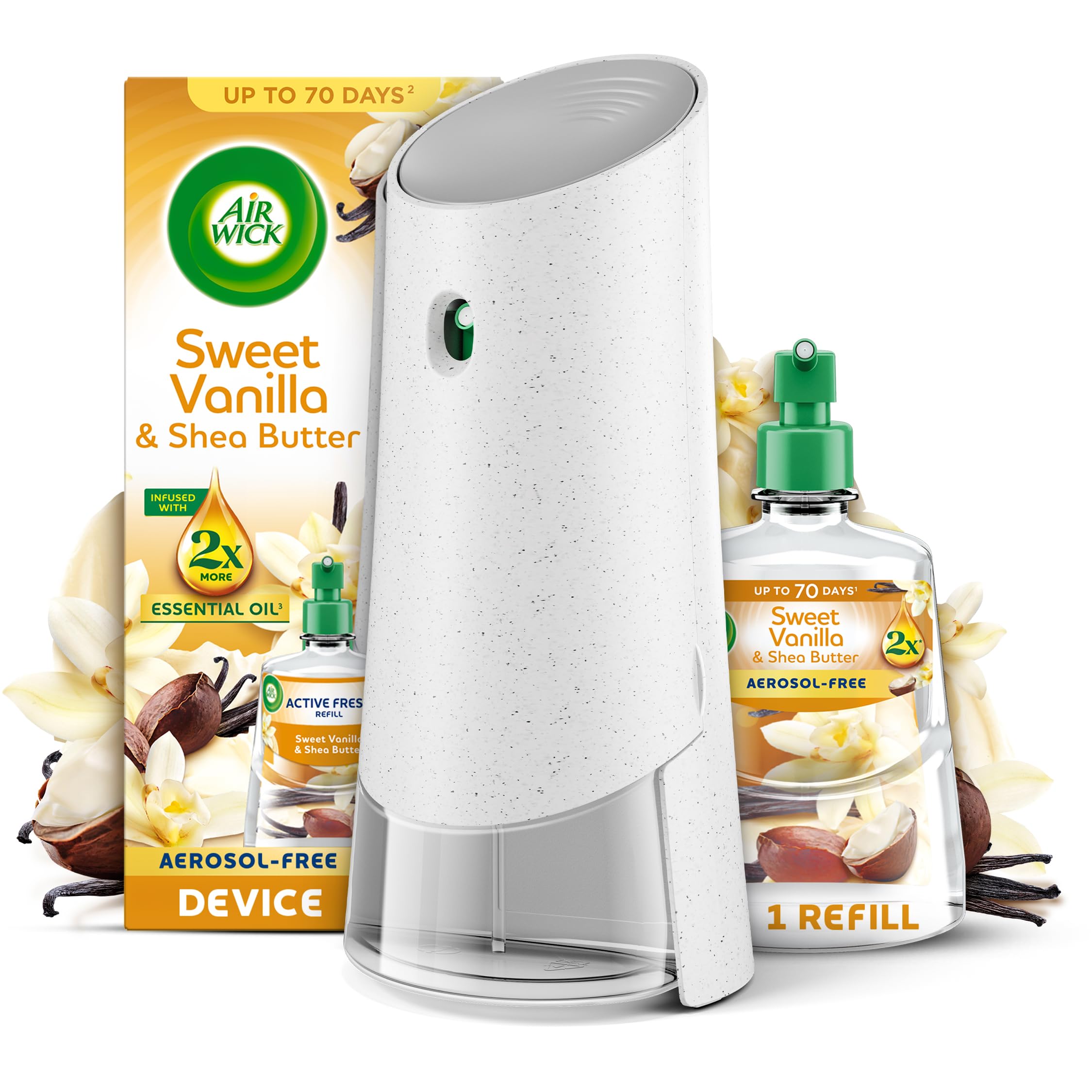 Air Wick Sweet Vanilla & Shea Butter Aerosol-Free Automatic Spray Kit, Lasts up to 70 Days, Air Freshener