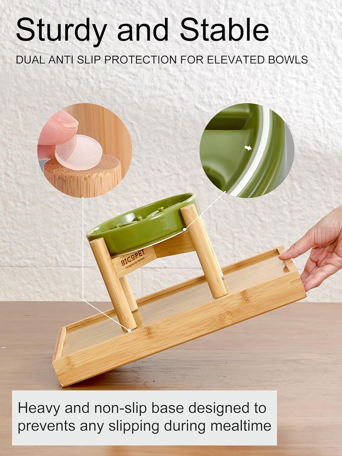 Ceramic Maze Dog Slow Feeder with Non-Slip Silicone Rim (& Bamboo Stand) – Heavy-Duty Stoneware Bowl with Puzzle Pattern for Bloating & Obesity Prevention (Raised-Blue-M)