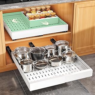 2 Pack Pull out Cabinet Organizer, Expandable Width(14"-24"), Depth(13"-24") with 3 Rails, Slide Out