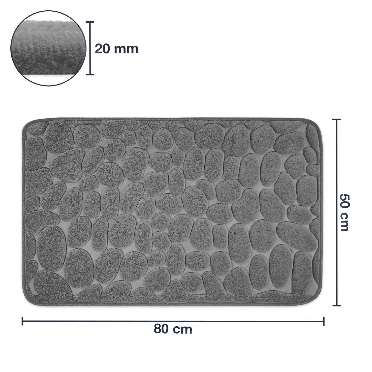 WohnDirect - Tappeto da bagno in memory foam, antiscivolo, lavabile e ad asciugatura rapida, 50 x 80 cm