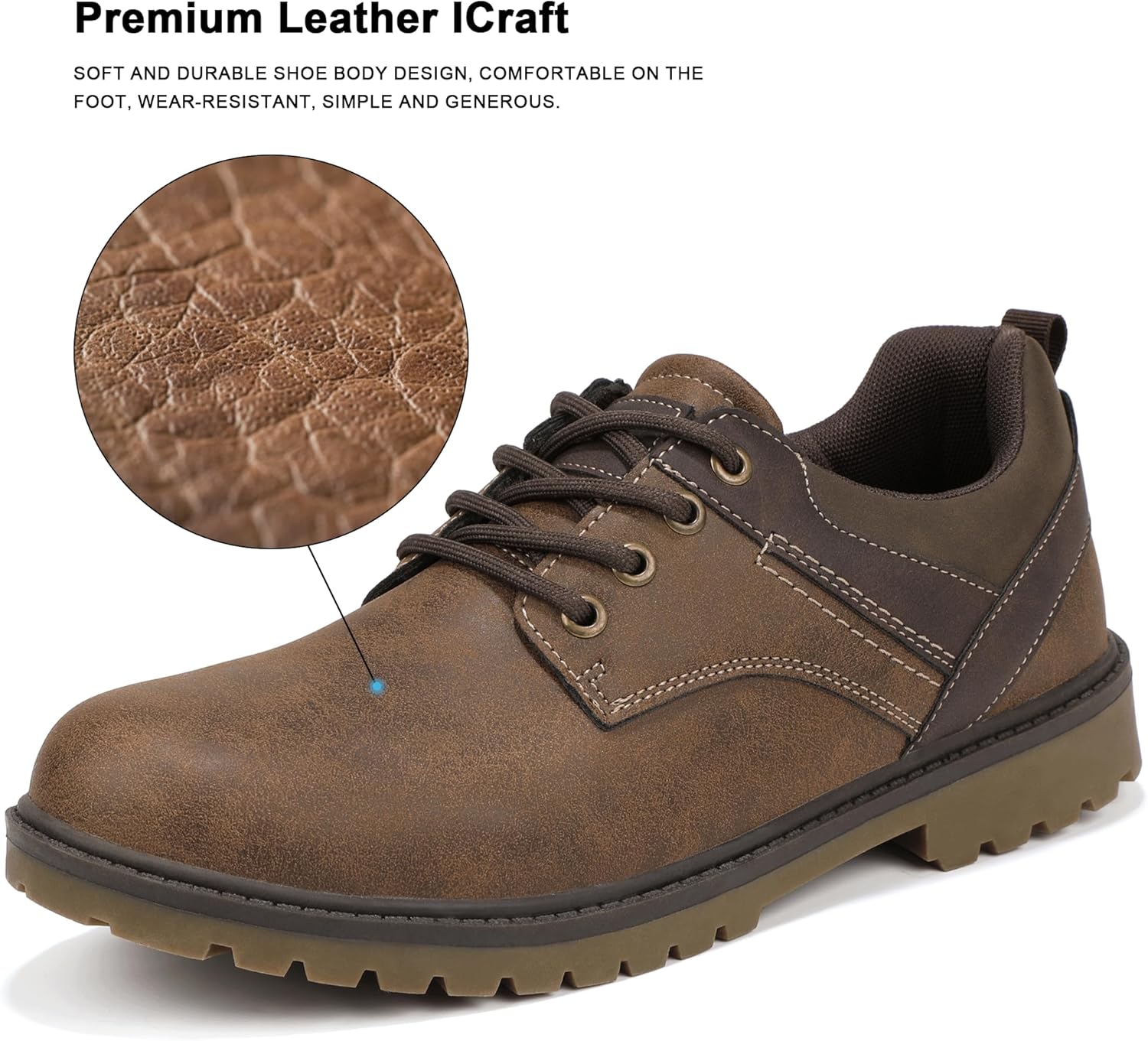 Mofri Man Vintage Leather Oxford Platform Shoes Chunky Low Top Lace Up Round Toe Waterproof Non Slip Casual Comfortable Fashion Formal Derby Office Work Business Dress Shoes - Image 5