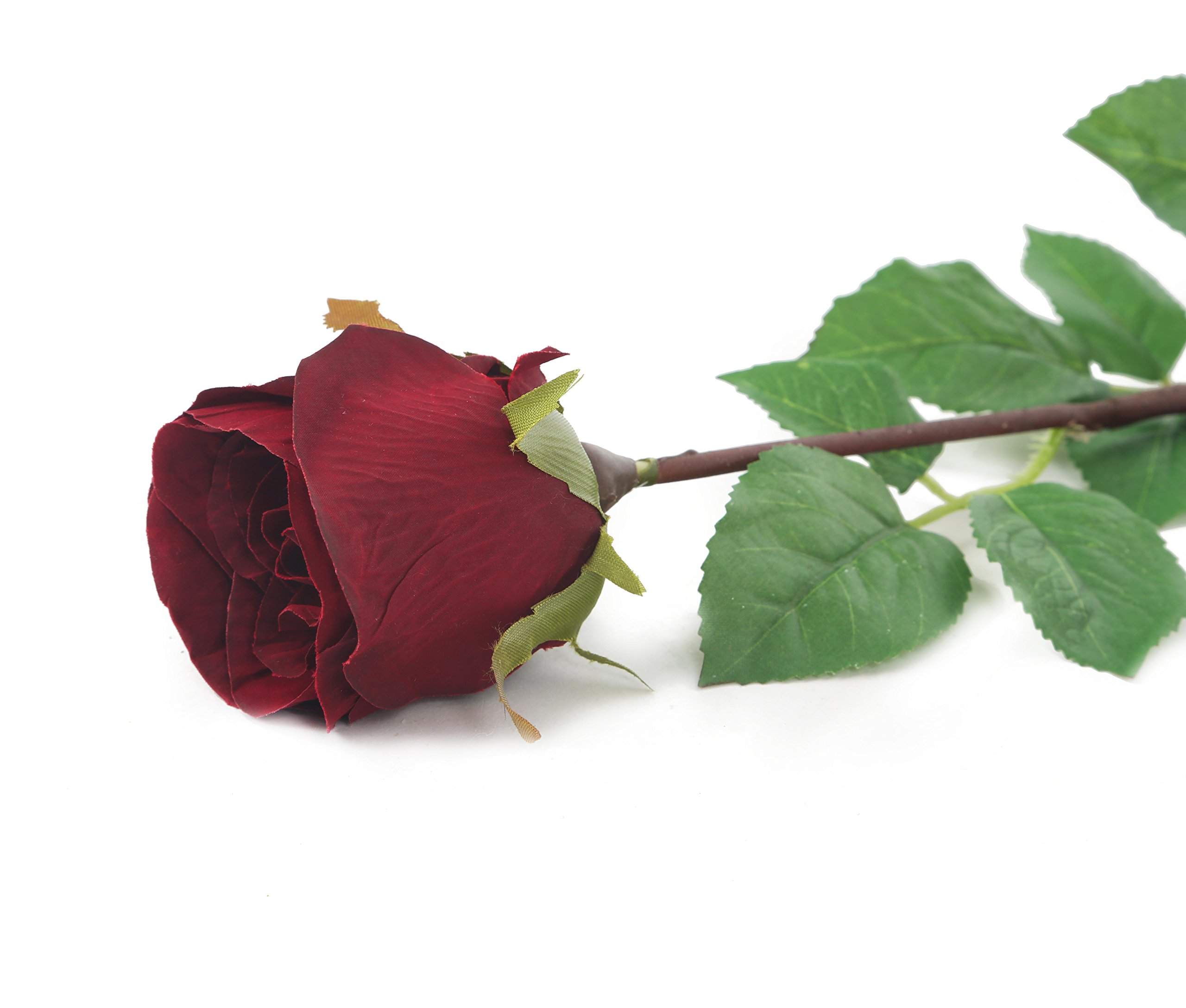 Floral Elegance Artificial 52cm Single Stem Closed Bud Burgundy Rose Flowers x 6, Half a Dozen - Image 4