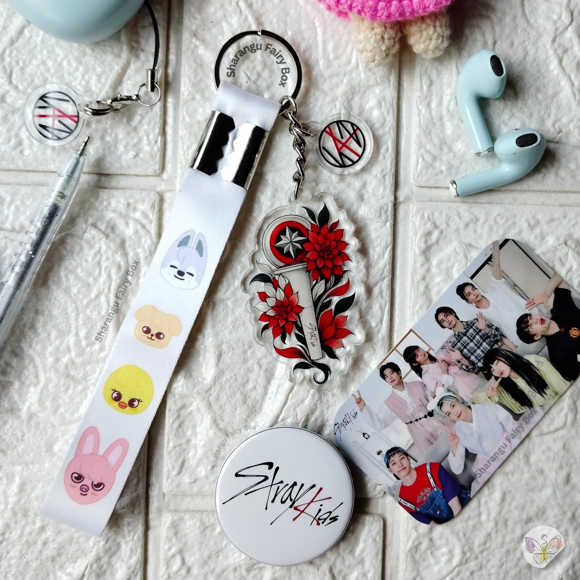 Straykids Lightstick Floral design keychain | Nachimbong Acrylic Keychain|Free Mobile Charm|Skzoo White tag|Kpop Keychain| Stray kids Badge|stray kids merch|South Korean boy group|Stay-image-1