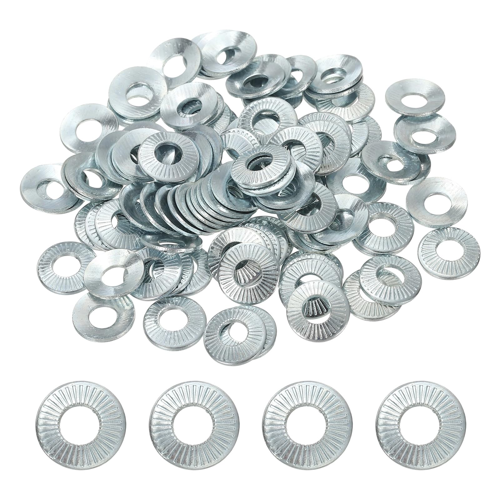 PATIKIL M5x12x1mm Flat Washers 100Pcs 65Mn Steel Belleville Spring Disc Washer Conical Knurled Metric Gasket for Automotive Industrial Construction (White Zinc Plating)