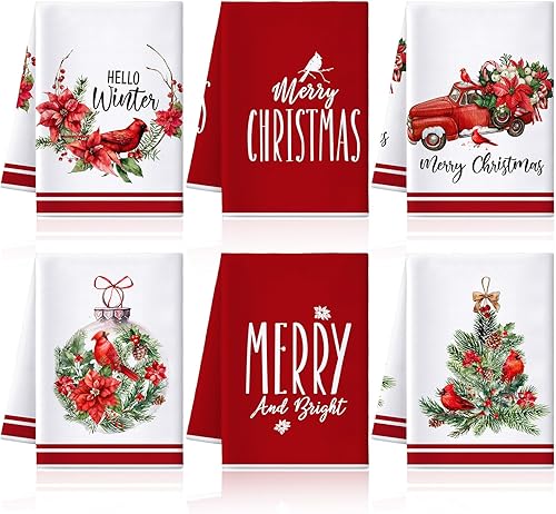Geyoga 6 paños de cocina de Navidad de 16 x 24 pulgadas, absorbentes, paños de cocina, decoración de cocina de Navidad para Navidad, vacaciones,