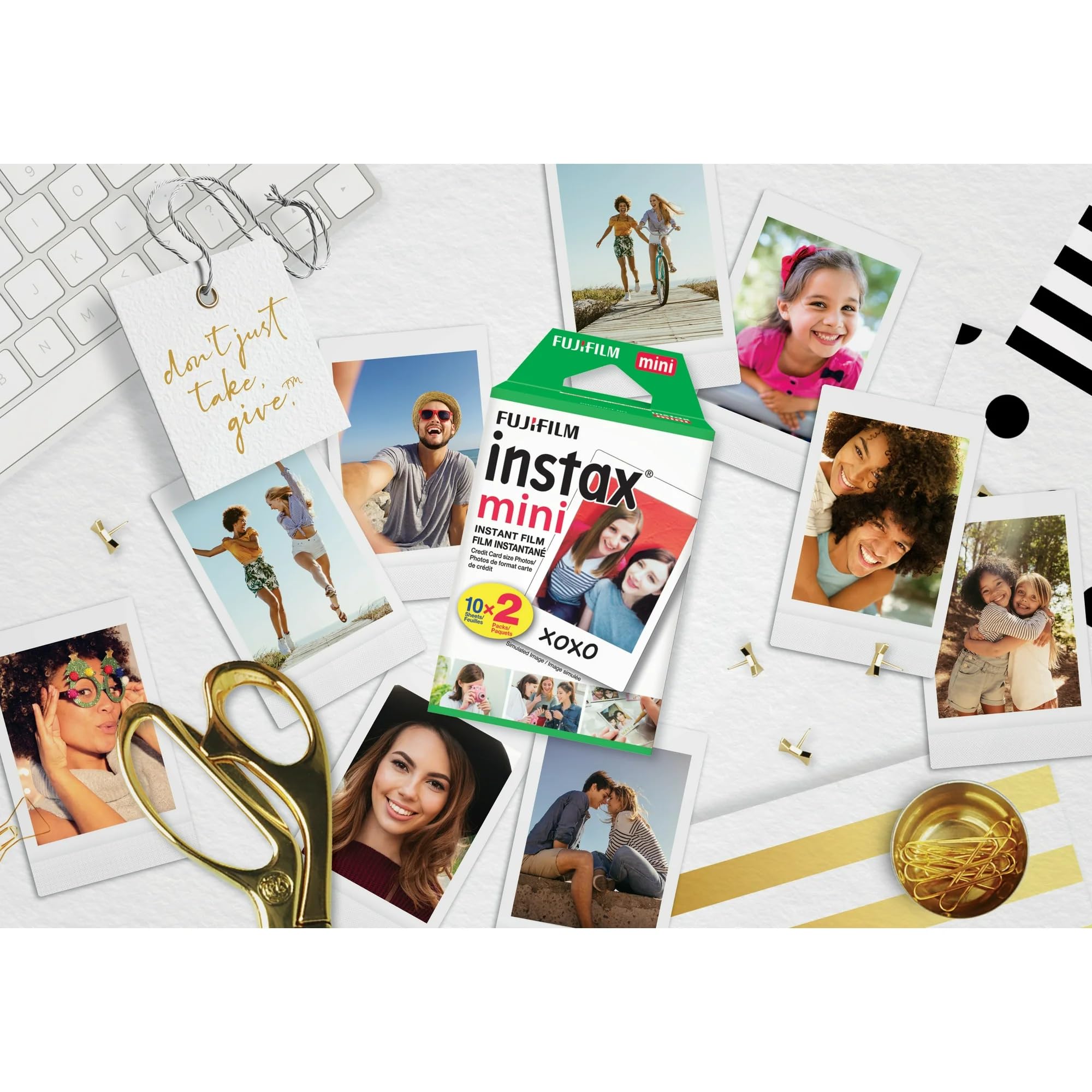 Fujifilm Mini Instant Film (White) for Mini 8,9,11,12,50s, 25, 7s, 90, 300 Cameras, Instax Mini Link's W/Microfiber Cloth by Megen (20 Prints)