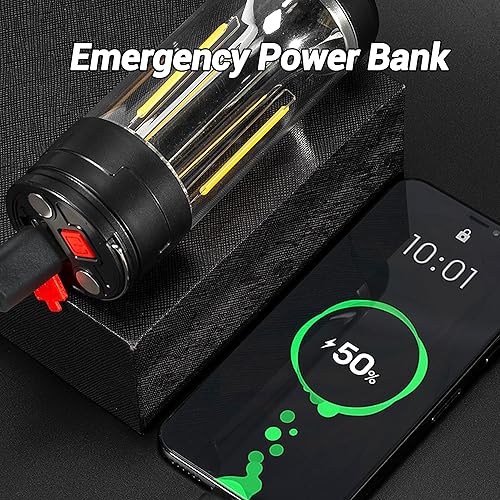 Miniatura 6 de Linterna de campamento recargable, linterna de luz de campamento con magnético, banco de energía, modo de luz SOS blancocálidorojo para emergencias,