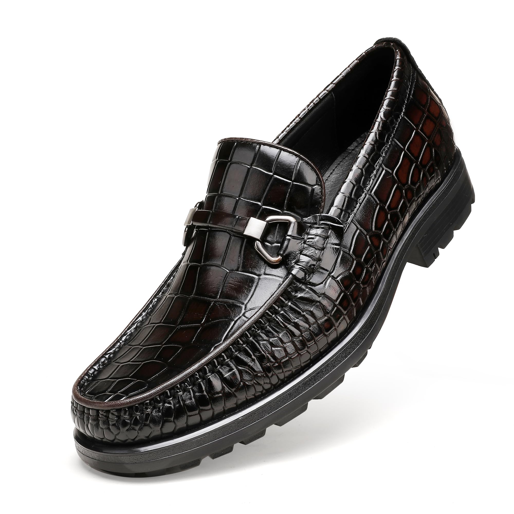 Generic Men's Leather Dress Shoes, Classic Crocodile Printed Dress Shoes Casual Slip-on Penny Loafer for Mens