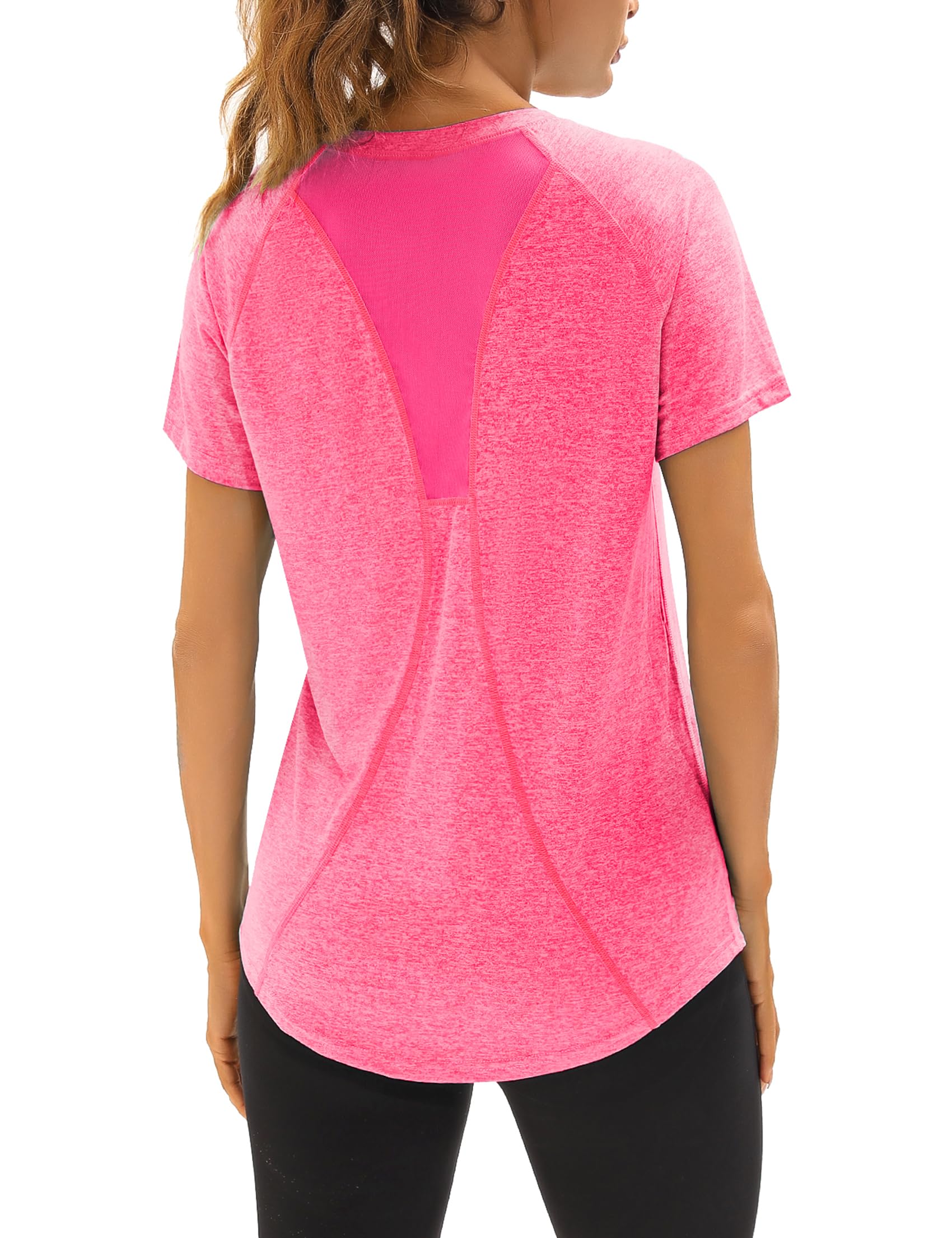 Wayleb Sportshirt Damen Kurzarm V-Ausschnitt Sommer Sport T-Shirts Leichtes Atmungsaktiv Back Mesh Laufshirt Fitness Gym Oberteile Frauen Longshirt Yoga Top S-XXL