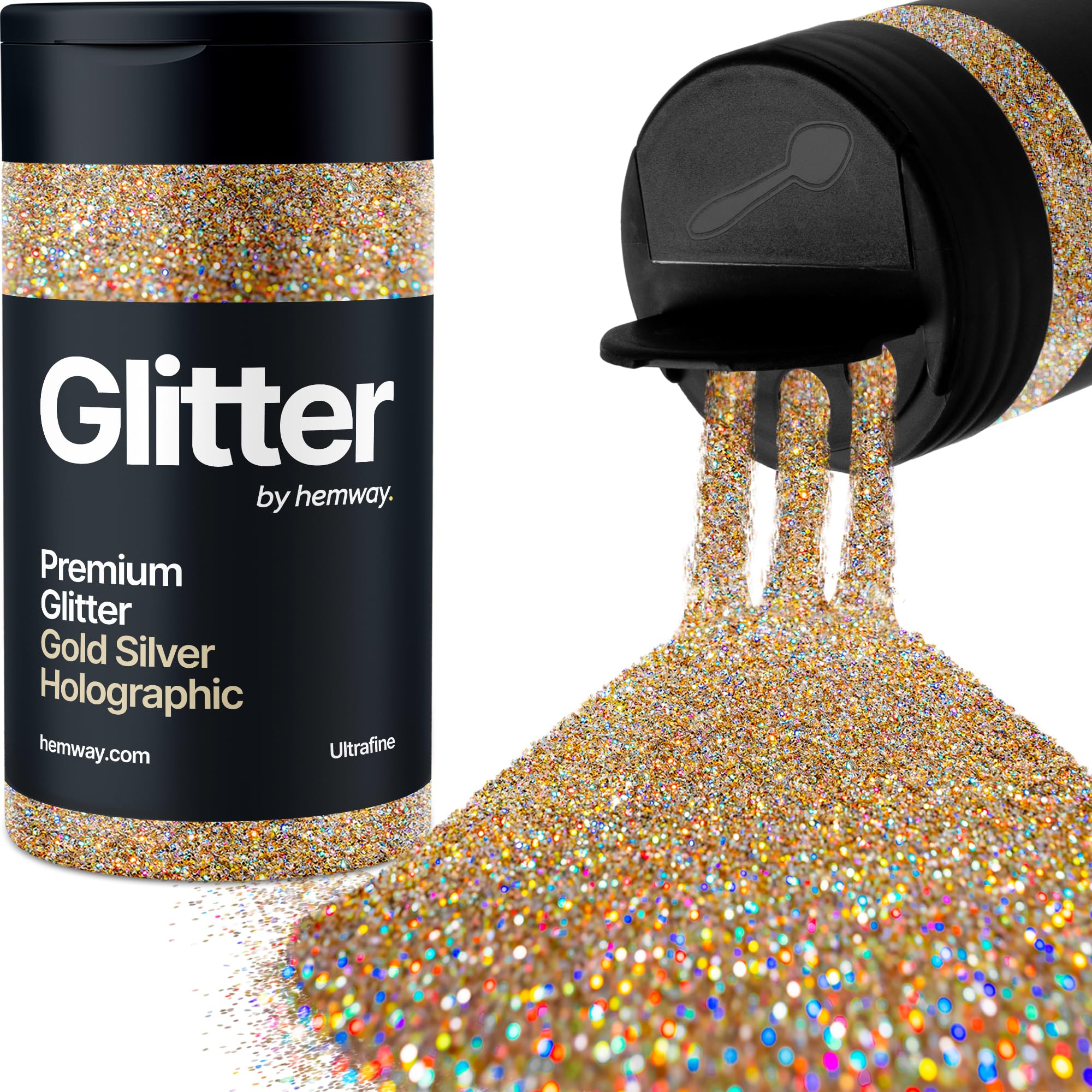 Holographic Gold Silver Glitter Shaker, 130g Ultrafine Glitter, Crafts 1/128" Metallic Flake Gold Gold Silver Sequins