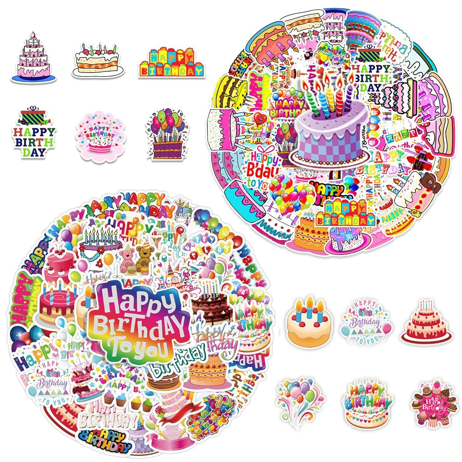 TVSVKWE 100 Colorful Birthday Series Graffiti Stickers, Fun Kids Reward Stickers, Creative Fun, Diy Scrapbook Stickers.