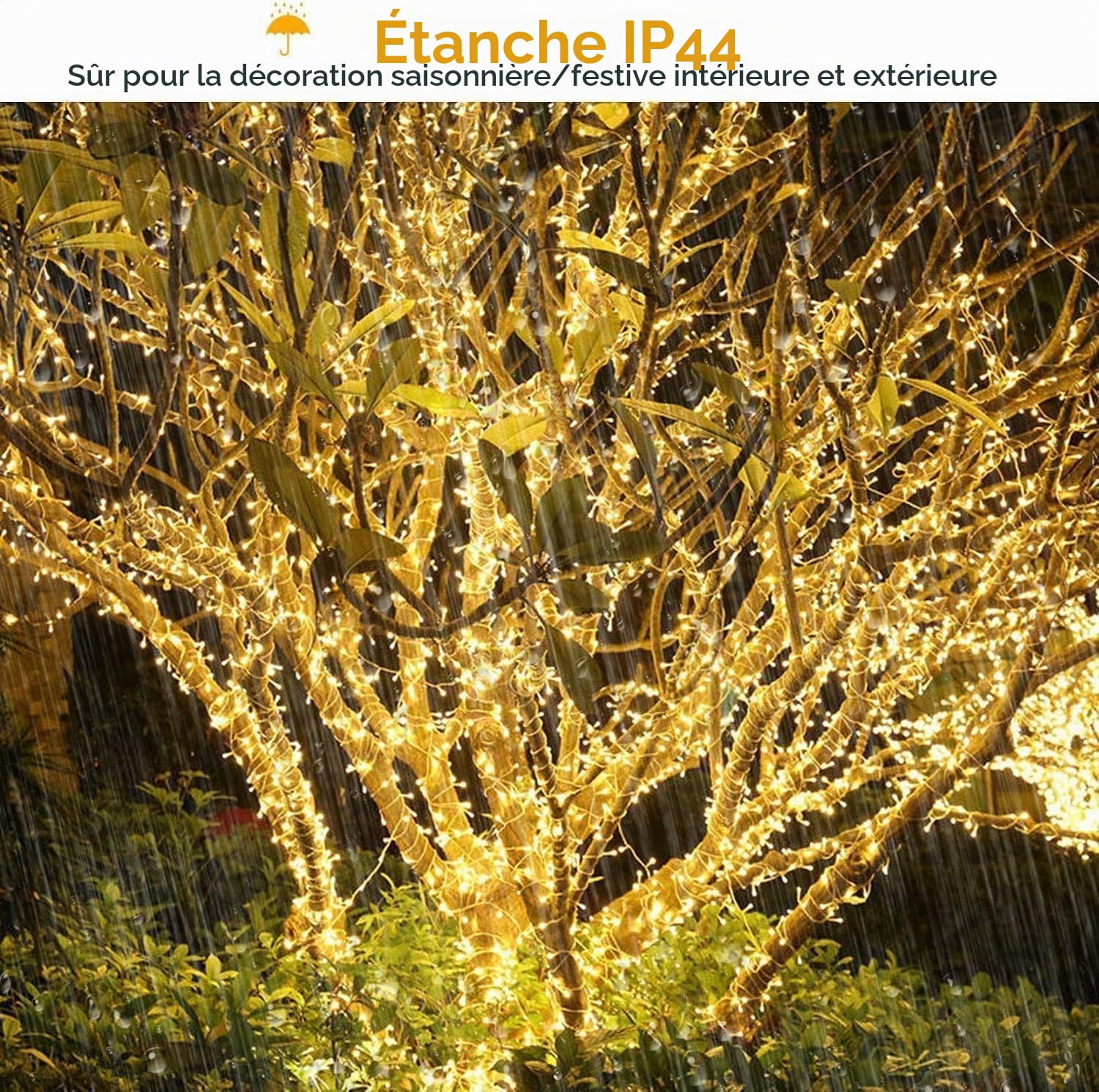 Elegear 100M 1000LEDs Guirlande Lumineuse Extérieure Blanc Chaud, Guirlande LED Protection IP44 avec 8 Modes, Guirlande Noël Decoration Noël Exterieure et Intérieure pour Sapin Soirée Mariage