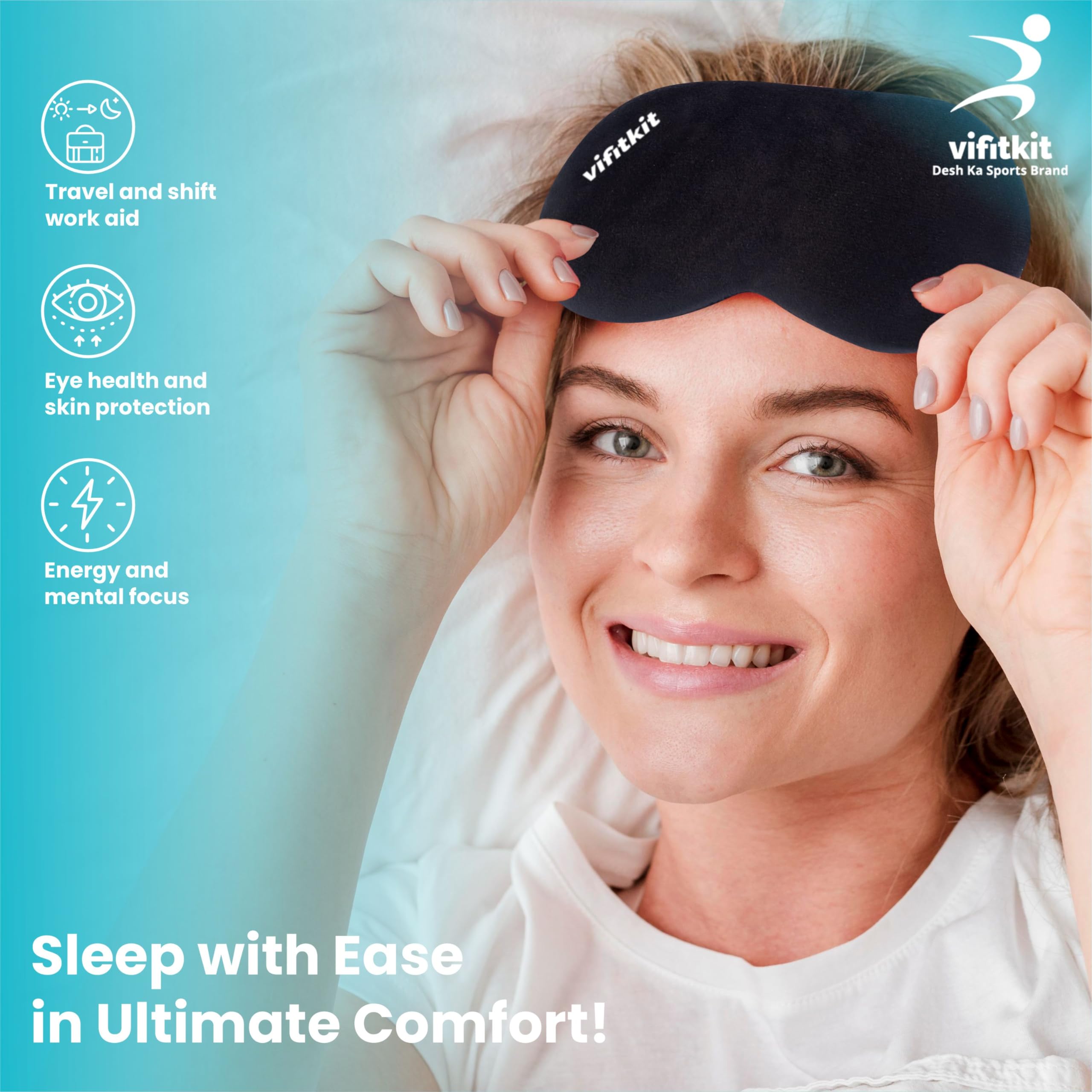 VFK by Trendy Home Eye Mask For Sleeping With Adjustable Strap, Premium Sleeping Mask for Men, Women and Kids, Blind Fold For Comfortable Sleep, Travelling Sleep Mask, Sleeping Eye Mask (Black) - Image 5 thumbnail