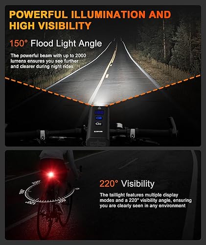 Miniatura 4 de Front Bike Light or Front Headlight & Back Taillight Set, 2000 Lumens Super Bright Road Mountain Ebike Lights, Rechargeable & 6400mAh Ultra-Long