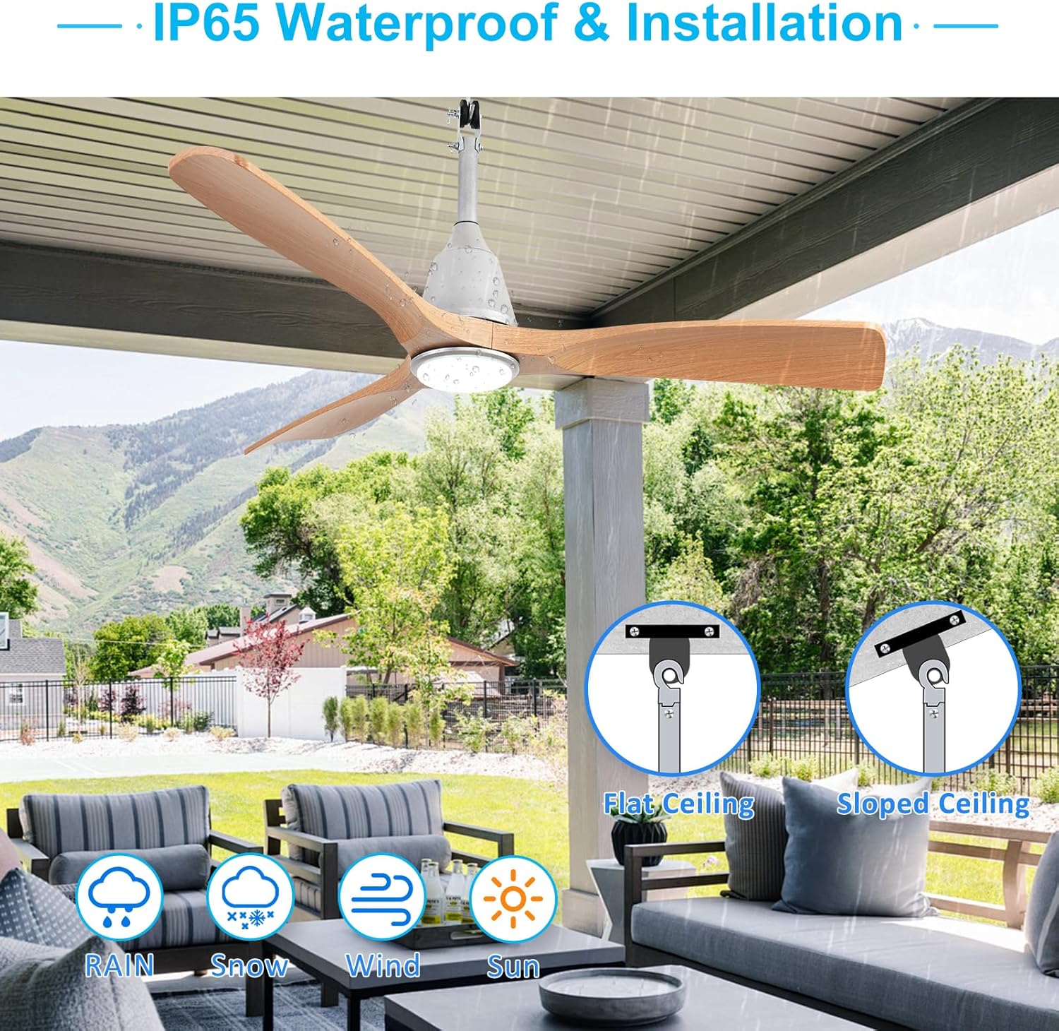 Depuley Outdoor Ceiling Fan with Lights: 42" Silver Gazebo Fans Outdoor Hanging with Remote APP Control - Plug in Waterproof Fans with Light for Patio Porch Reversible Wood Blades 3CCT 6 Speeds Timer - Image 6