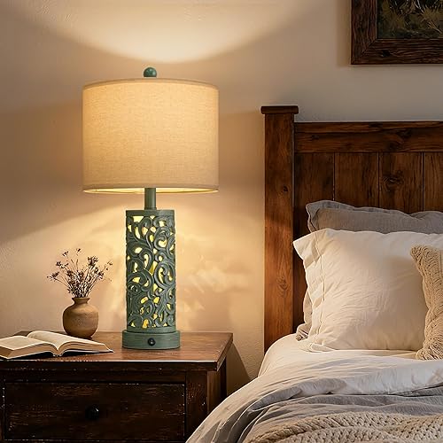 Miniatura 2 de OYEARS Juego de 2 lámparas de mesa de 22 pulgadas para sala de estar, lámpara de granja para dormitorio, lámparas de noche vintage con diseño retro
