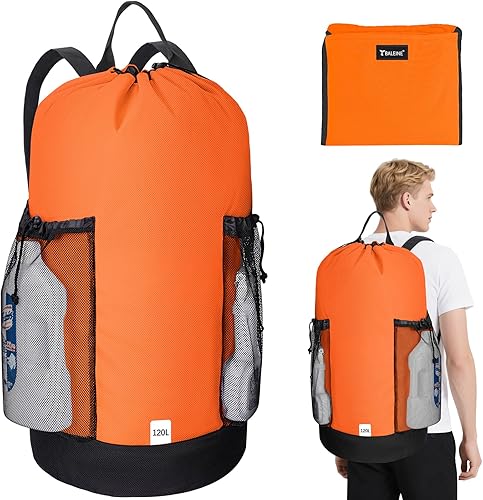 Vista 19 de BALEINE Mochila Bolsa de Lavandería de 120L, Tela Oxford 900D Bolsas Grandes de Lavandería de Viaje con Correas para el Hombro y 2 Bolsillos de Negro