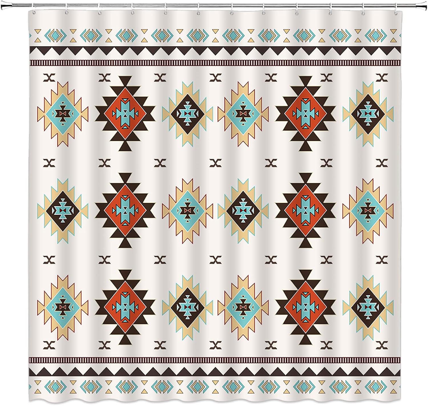 Aztec Shower Curtain Southwestern Navajo American Ethnic Tribal Boho Vintage Pattern Abstract Geometric Fabric Bathroom Decor Set with Hooks (70" Wx78 H)