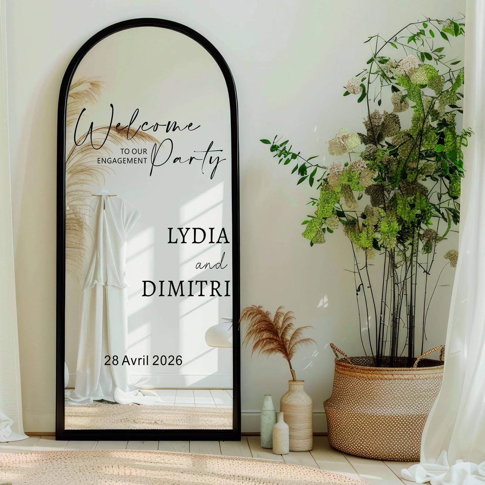 Welcome to Our Engagement Party Mirror Vinyl Decal, Custom Welcome Wedding Sticker, Personalized Customizable Names & Date for Mirror, Acrylic - Night Before - Reception - Ceremony(35x55cm)