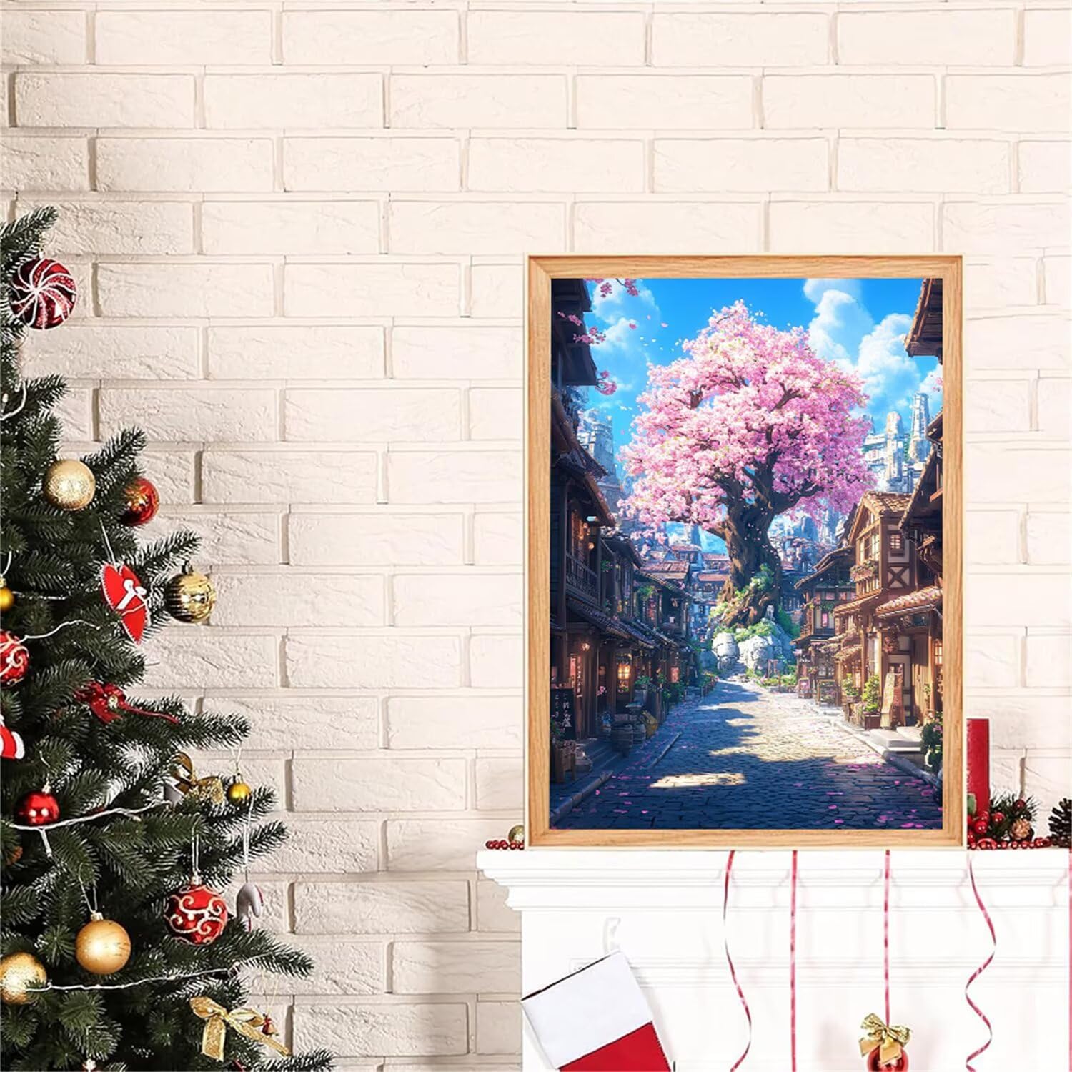 Malowanie diamentami 5D, drzewo do malowania diamentami, dla dorosłych, motyw ulicy, kwadratowe, mozaika, zestaw do majsterkowania, do relaksu i dekoracji ściennej, do salonu, 60 x 180 cm, J0-85