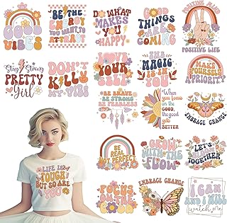 Dazoratix Boho Motivational Iron on Transfers - 20 Sheets Inspirational DTF Ready to Press Heat Patches Stickers Mental Health Vinyl Design Decals for Women T Shirts Clothes Bag DIY Crafts Decorations