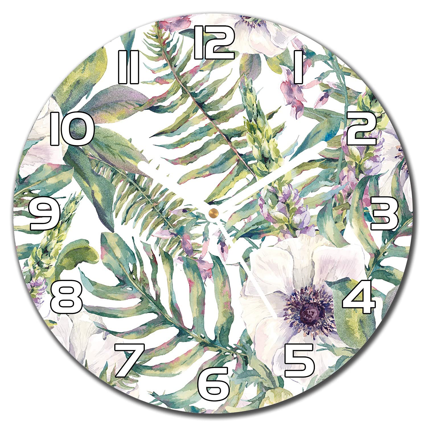 Horloge en verre 30 cm pour cuisine moderne lisible avec aiguilles blanches