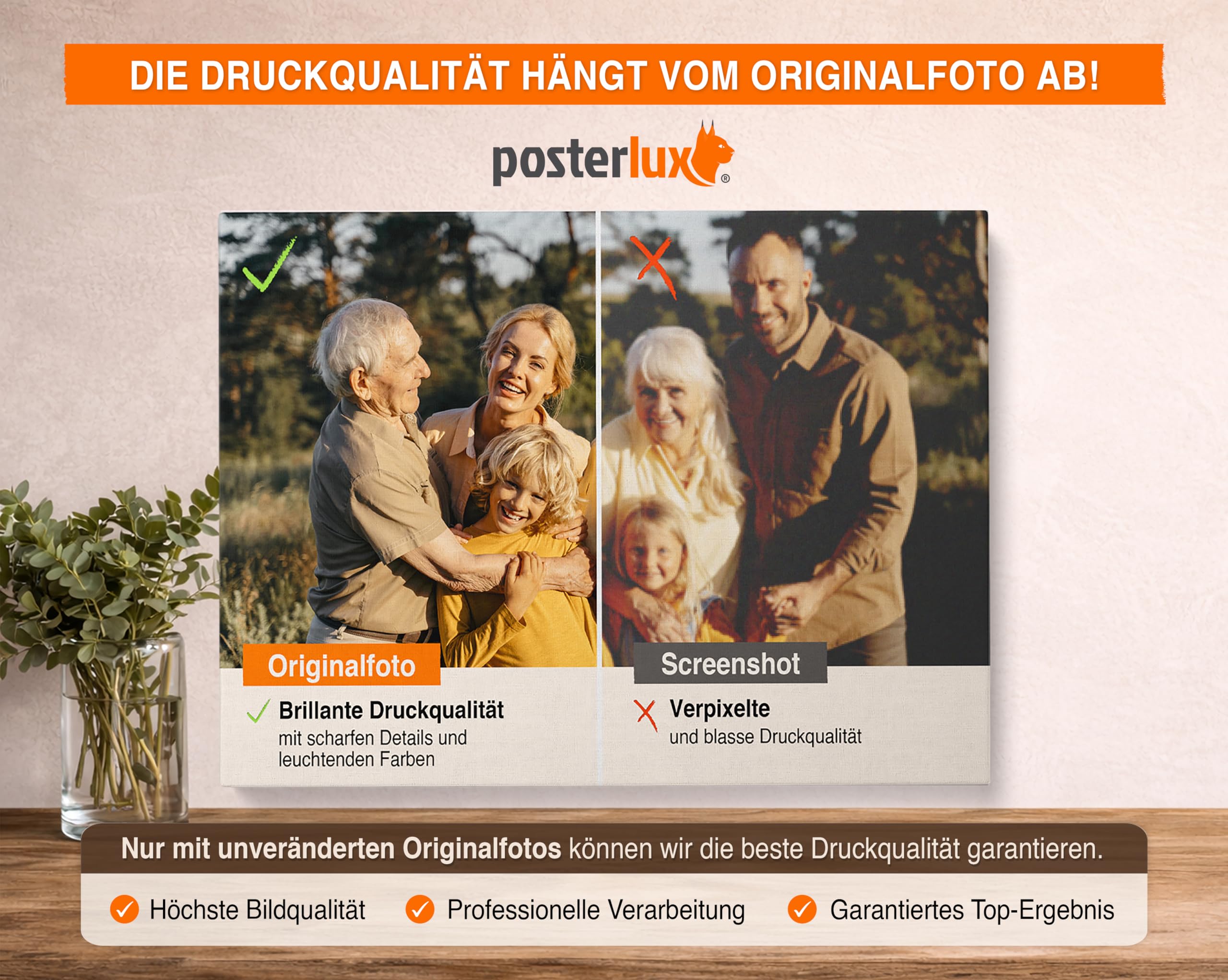 posterlux Bild auf Leinwand eigene Fotos - Sofort Upload 40x50 cm