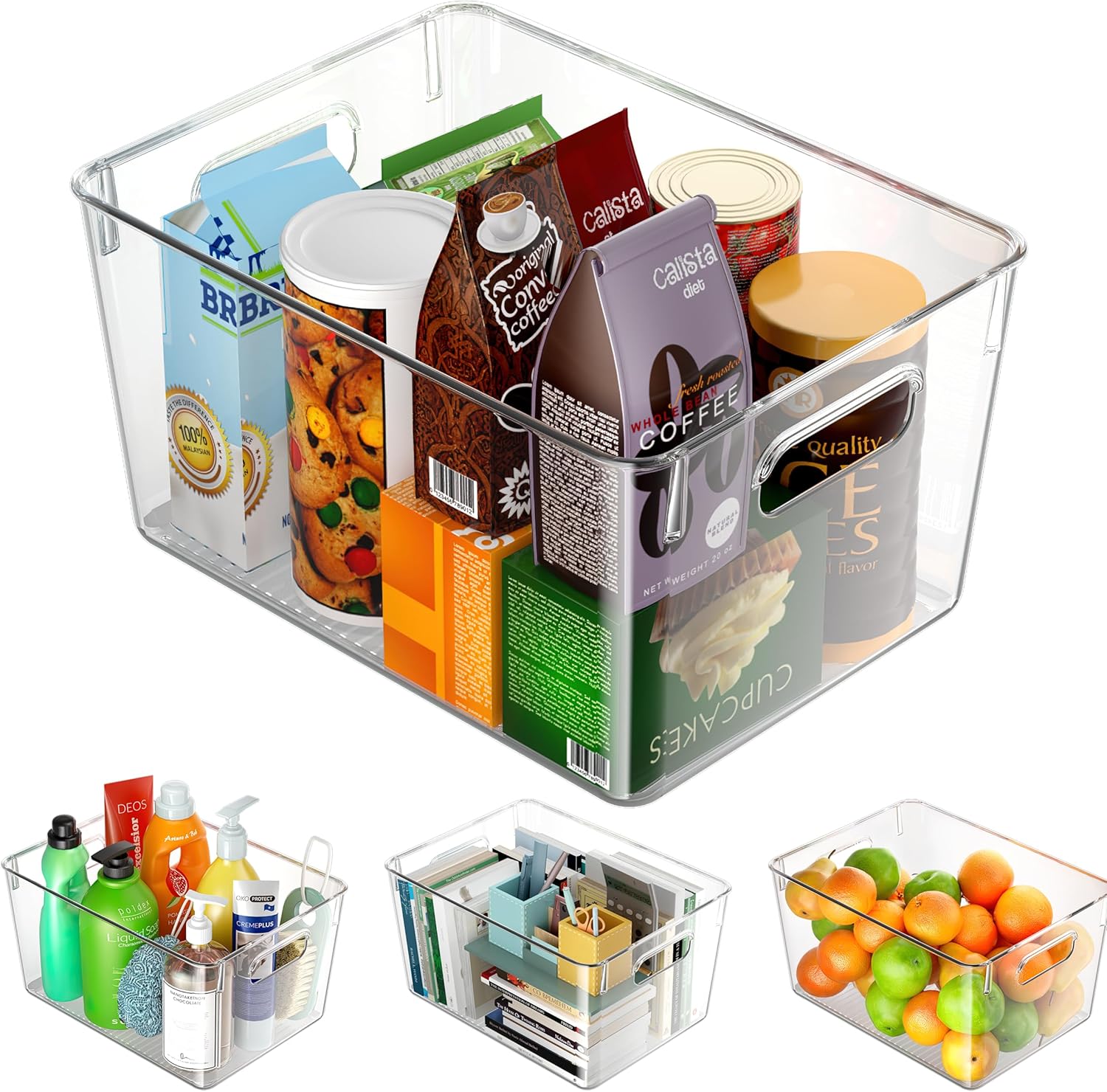 Transparent Plastic Storage Bins, Storage Bins for Refrigerator, Freezer,Kitchen, Countertops, Cabinet, Closet,Bathroom Under Sink Organization,Pantry Organizer and Storage,bpa Free