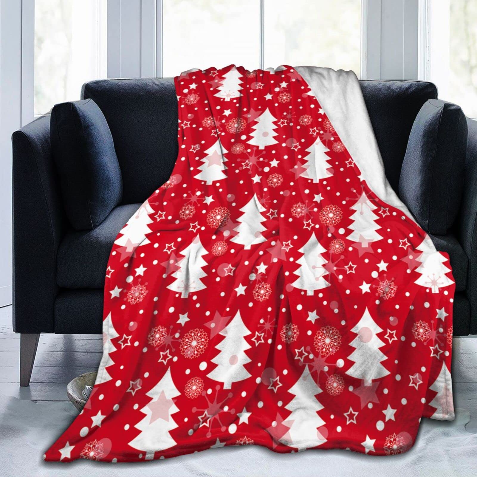 Lsjuee Christmas Tree Throw Blanket Warm Cozy Blankets Lightweight Soft Cozy Flannel Winter Holiday Blanket for Sofa Couch Bed Office Xmas Gift 60"X50"