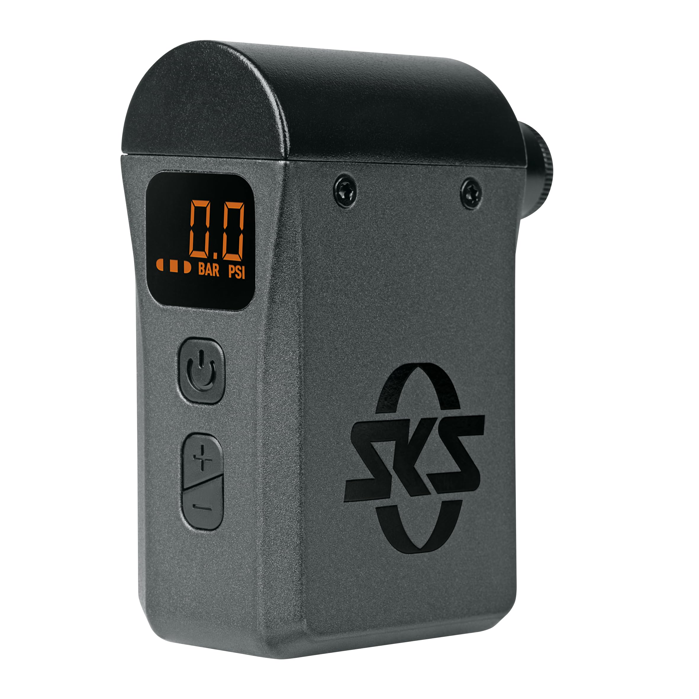 SKS Germany EMP Mini Pompe électrique (Pompe à air sans Fil pour Les déplacements, Pression réglable avec Fonction d'arrêt Automatique, tête de Pompe réversible pour valves SV/AV, câble USB et