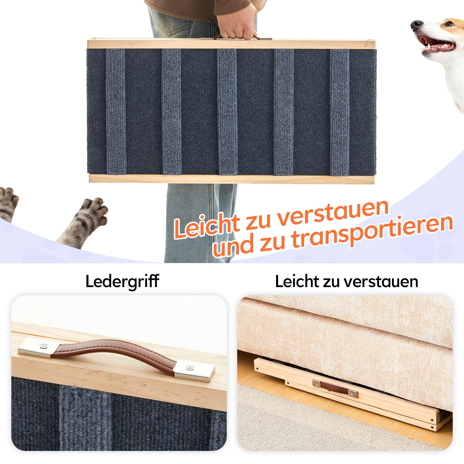 Tukailai Hunderampe aus Holz 70cm Lang Hundetreppe für Bett Sofa Auto Klappbare 2 Höhenverstellbar Haustierrampe mit Rutschfestem Teppich und Querstangen,40kg Tragfähigkeit für kleine Hunde Rampe