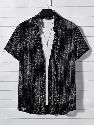 Miniatura 5 de WDIRARA Camisa hawaiana de manga corta con botones para hombre, con estampado de gato, con bolsillo a rayas, casual, cuello