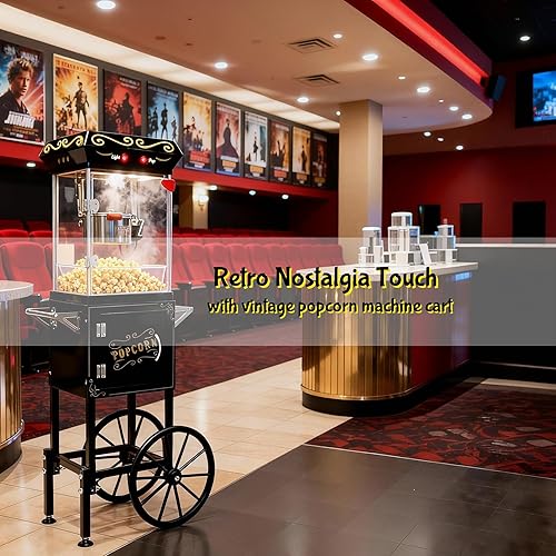 Miniatura 10 de Máquina para hacer palomitas de maíz vintage para cine en casa, reuniones familiares, fiestas de vacaciones o uso comercial de cine, con carrito de