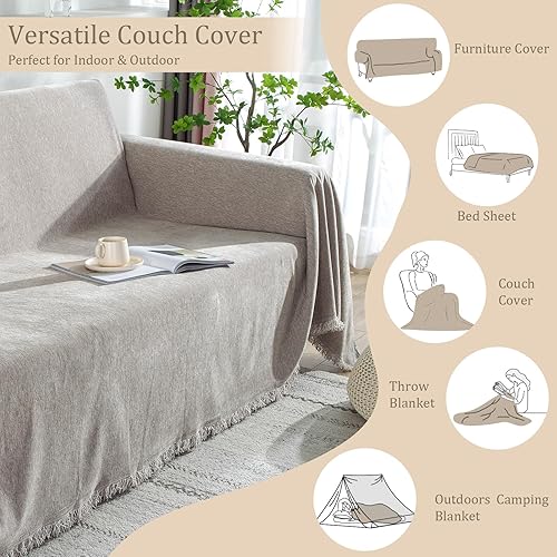 Miniatura 3 de Funda de sofá de felpilla extra ancha de 91 x 134 pulgadas, resistente al agua, lavable, para cojines de 2 y 3 cojines, borde de borla, protector