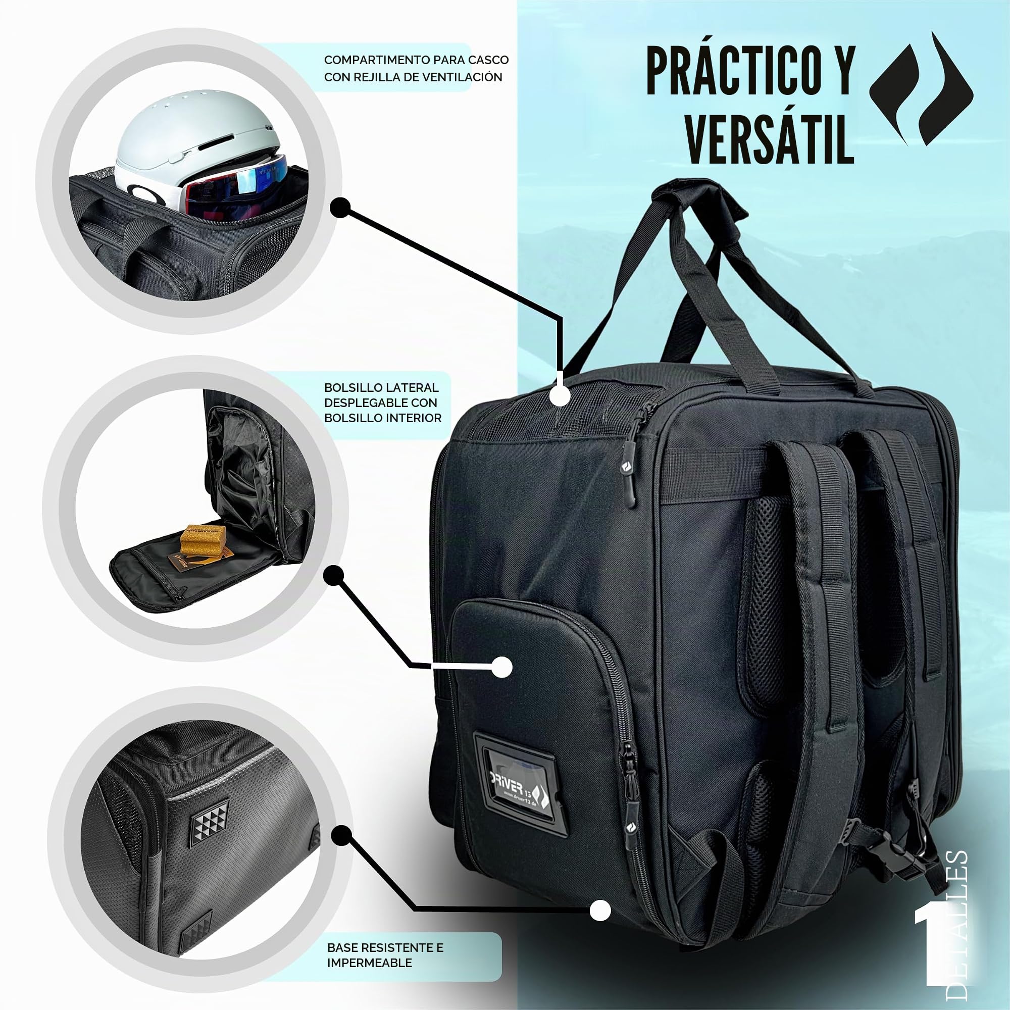 Driver13 Mochila para Botas de esquí con Compartimento para Casco Ideal para Tus Botas de esquí con Compartimento para Casco para Botas duras + de Snowboard + esquís en línea + Bolsa para Botas Bolsa