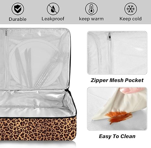 Miniatura 4 de Portador de cazuela con aislamiento de leopardo para alimentos calientes o fríos, para lasaña de 11 x 15 o 9 x 13 pulgadas, reutilizable, aislada,