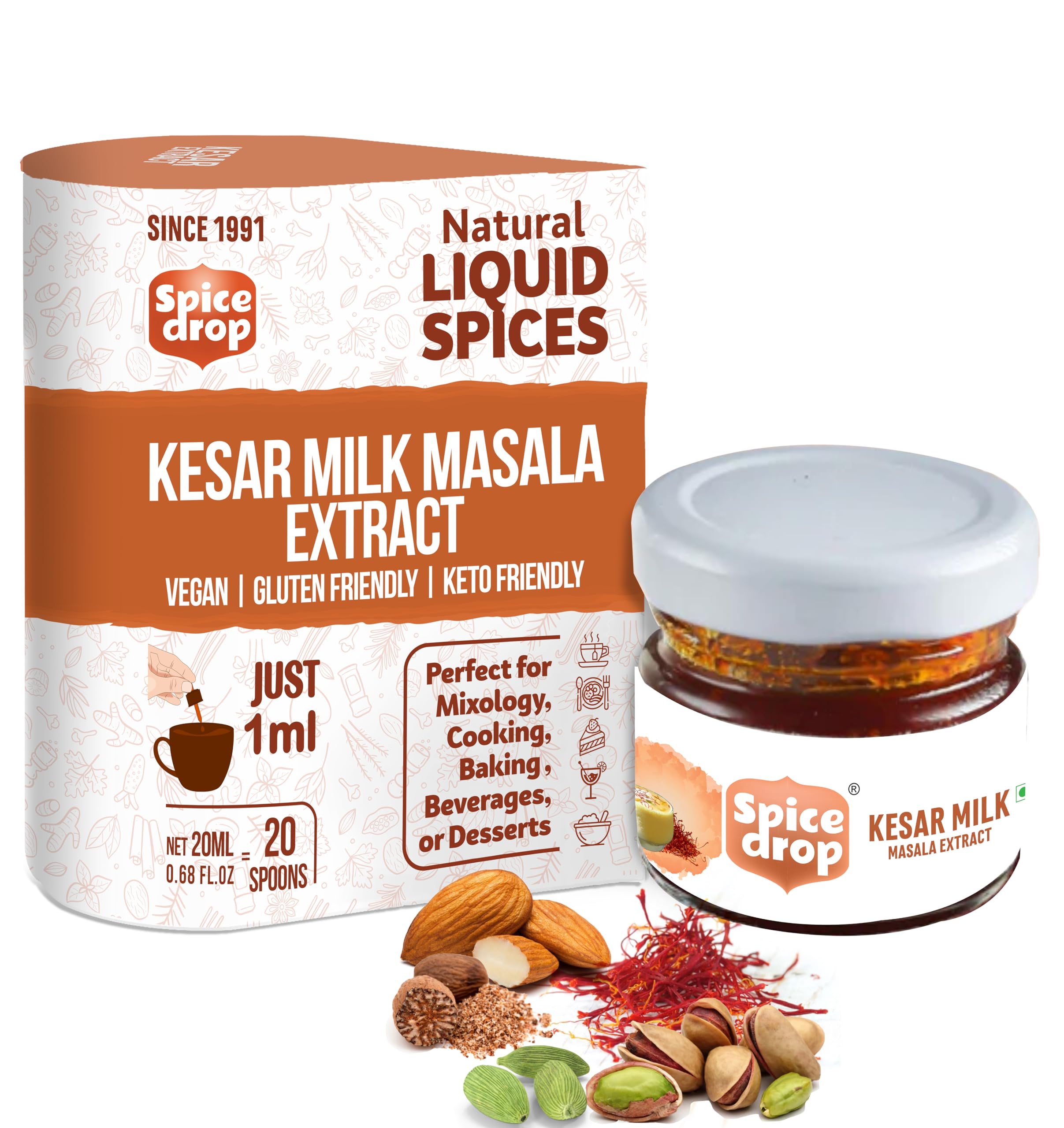 Spice Drop Kesar Milk Masala Extract | Authentic Kashmiri Kesar, Almonds, Cardamom, Pistachio & Nutmeg | Latte, Beverages, Indian Sweets, Desserts| Rich Flavor & Aroma | No Added Color Non-GMO | 20ML (B00PQKSBJQ) Amazon Price History, Amazon Price Tracker