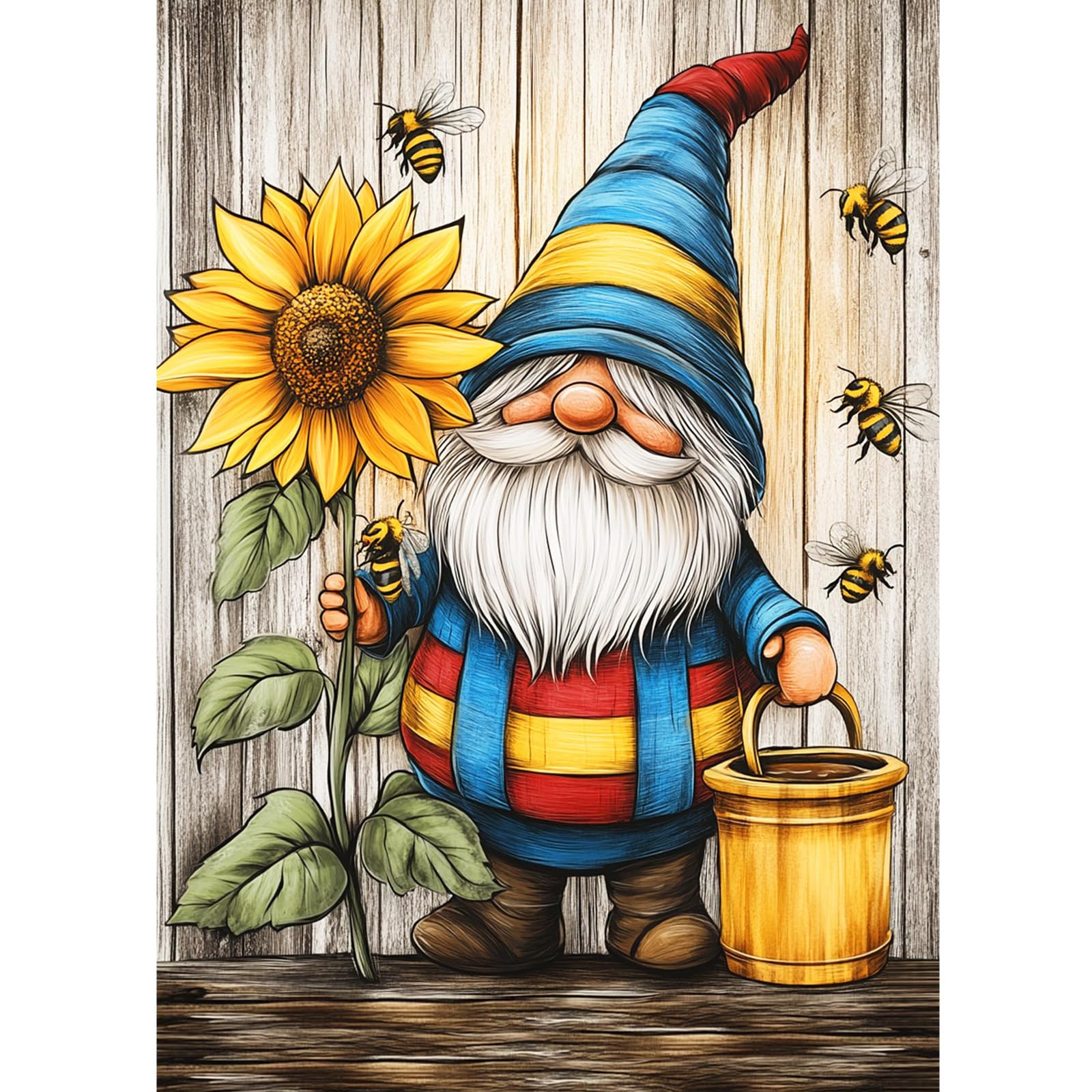 CEOVR Gnome Diamond Painting Art Kits Adults 30x40 cm,DIY Gem Art Kits,Bee and Sunflowers Diamond Painting Set for Leisure Time