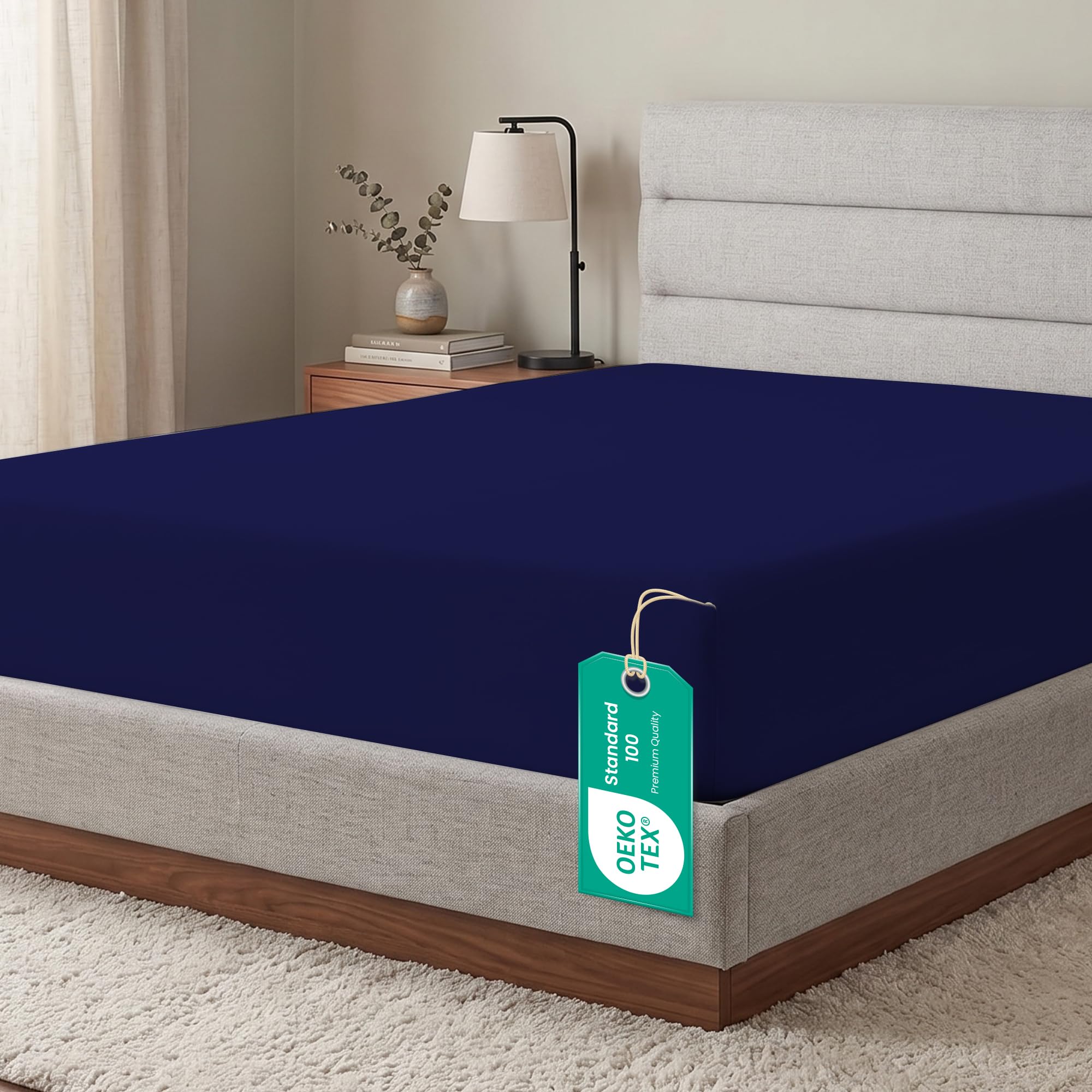 Linens World Egyptian Cotton Fitted Sheets Breathable, Anti Wrinkle 40cm Deep Pocket 200 Thread Count Single Bed Sheets Navy Bedding & Linen- Single Bedding 90 X 190 CM Single Fitted Sheet โ image 1