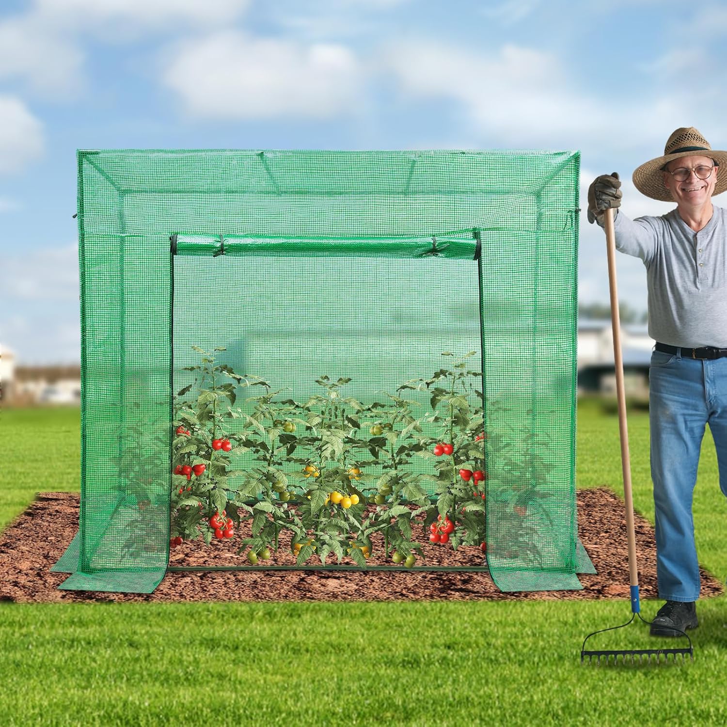 Greenhouse Outdoor Cages with a Roll-up Zipper Door, Garden Supply Tall Crop Cage Plant Protection Tent 78.74 x 30.31 x 66.93'' Green House for Vegetable Garden, Backyard Flowers & Lawn Crops (Green)